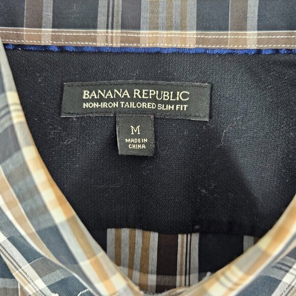 Banana Republic Non-Iron Tailored Slim Fit Plaid Long Sleeve Shirt - Size Medium - Picture 2 of 10